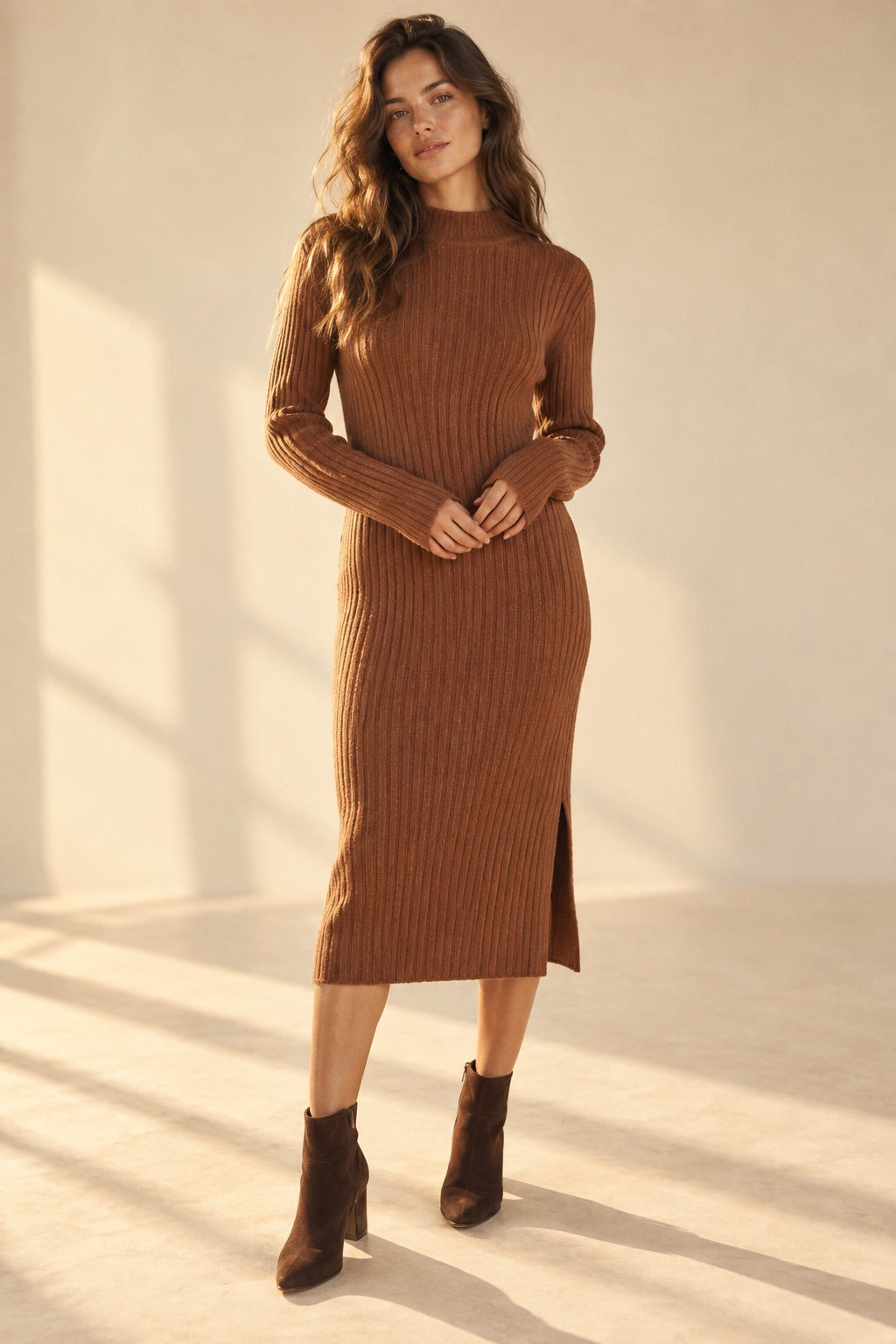 Robe pull Cannelle en maille côtelée — vue 1