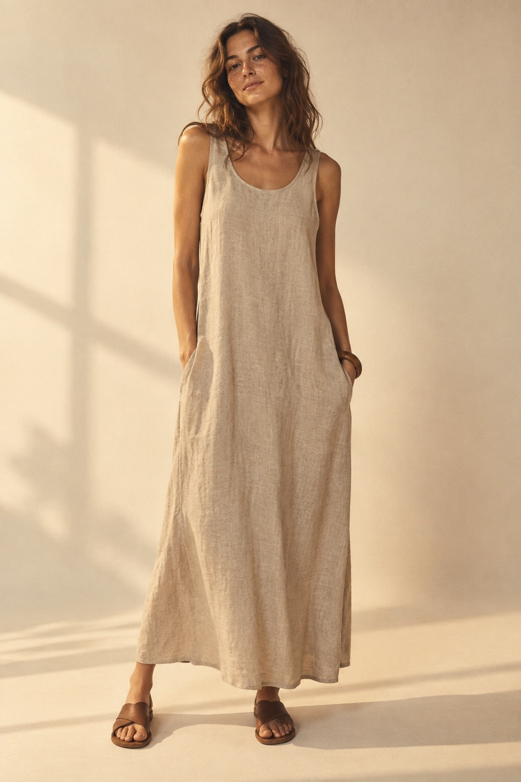 Robe longue Siena en lin sable — vue 1