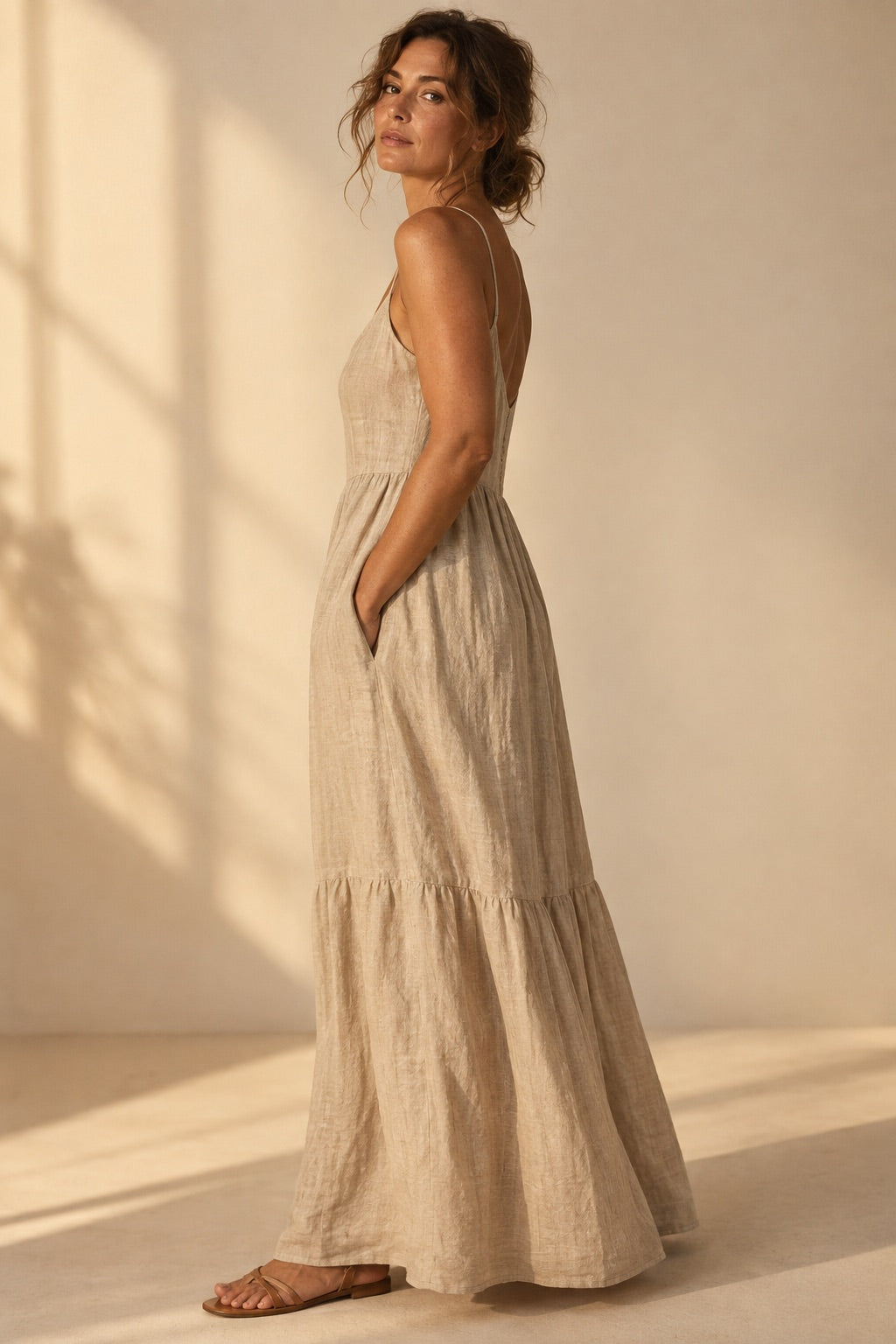 Robe longue Siena en lin sable — vue 2